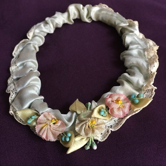 Antique Floral Garter, Hand Sewn, French Millinery Flowers - Picture 2 of 8